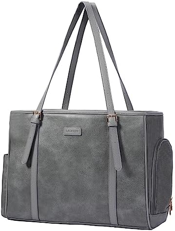 Lasaviin Fashion Dog Purse Pet Carrier Leather Bag for Small Dogs Cats Puppy, Portable Tote Bag Airline Approved Soft-Sided Carriers (Grey) by StylishConfidentElegant