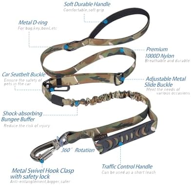 Hotsky Tactical Bungee Shock Absorbing No Pull Strong Dog Leash,CP,4-6FT - Image 2