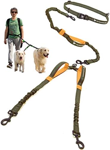Pet Dreamland Exquisite Hands Free Double Dog Leash for Two Dogs with Tangle-Free Swivel. Premium Quality & Versatile for Running. You Will Absolutely Love This Amazing Waist Leash (Khaki & Orange) by PetDreamland