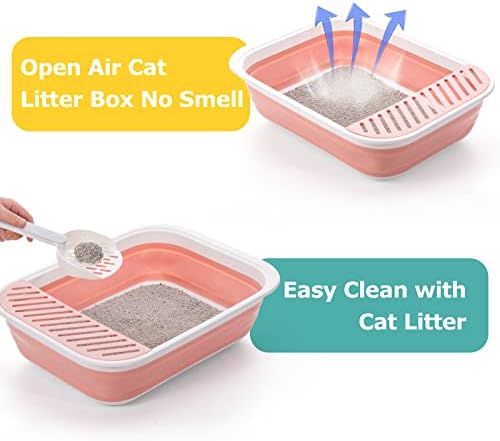 Open Top Cat Litter Box, Large Foldable Cat Potty Height-Adjustable Sides Anti-Splash, Open Air Kitty Litter Pan No Smell, Cat Toilet Easy Clean with Cat Litter Scoop (Pink) - Image 5
