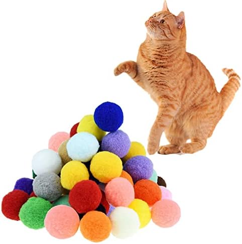 Premium Soft Pom Pom Balls for Kittens - Lightweight, Interactive, Assorted Colors - Plush Toy for Kitten Training and Play - Pet Products for Cats (1.2 Inches 30 Balls) by Shizhoo