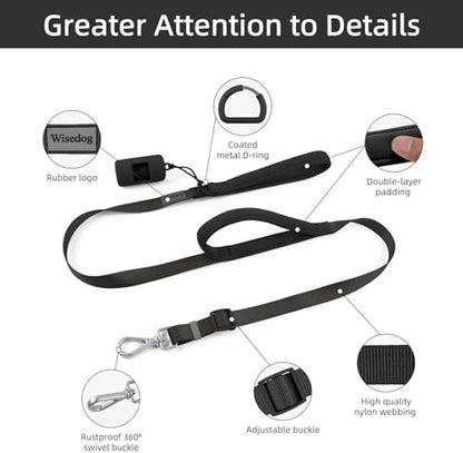 Wisedog Two Handles Dog Leash, Classic Black, M|4.2 ft-5 ft - Image 4