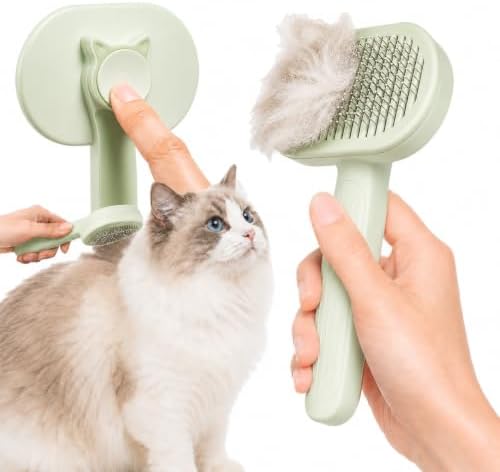 Cat Deshedding Tool, Self Cleaning Cat Deshedder, Medium & Long Hair, Green by Unknown