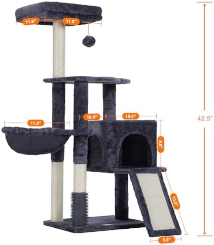 Heybly Cat Tree with Cat Self Groomer Brush, 42.5 inch HCT005SG - Image 3