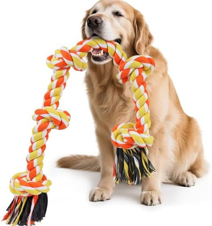 SZEE Dog Rope Toy for Large Dogs, 37 Inch 5 Knots, Halloween Pet Toys for Large Breeds, Tug of War Rope, for Energy Release & Boredom Relief (Yellow & Orange) by SZEE