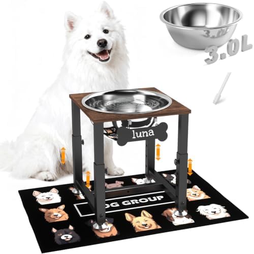 ADENGL 0.8 Gal Elevated Dog Water Bowl, 4-Height Adjustable Raised Water Feeder with Wooden Surface, Stainless Steel Bowl, Anti-Spill Mat & Sturdy Metal Stand, Easy to Clean for Indoor Outdoor Use by ADENGL
