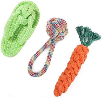 3PCS Natural Cotton Rope Toys for Small Dogs and Puppies, Dog Dental Care Chew Toys for Teething, Anxiety Relief,Helps Clean Teeth & Prevent Furniture Destruction(Slipper Set) by Unknown