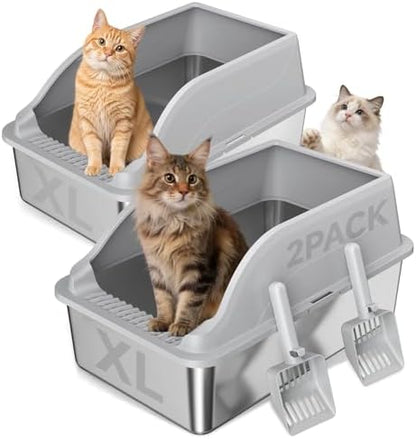 2PACK Stainless Steel Litter Box, XL Odor Free, Light Grey by KISENG