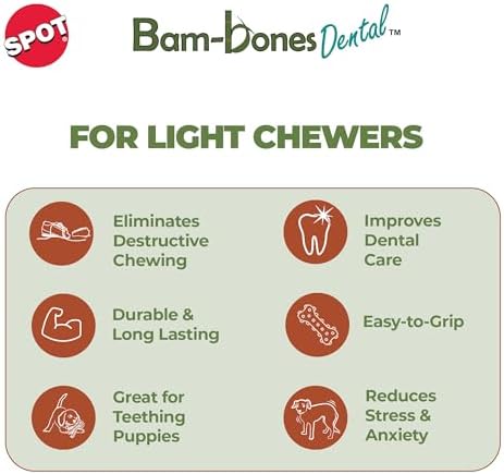 SPOT Bam-Bones Dental X-Bone - Made with Bamboo Fiber and a Massaging Rubber Center, Durable Oral Care Dog Chew for Light Chewers & Teething Puppies under 40lbs, 8in Allergen Free Peanut Butter Flavor - Image 3