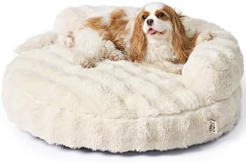 EHEYCIGA Dog Bed Medium Size Dog, Fluffy Small Dog Couch with Removable Washable Cover, Bolster Pet Sofa, Waterproof and Non-Slip, 30" x 30"x 8.5", Cream by EHEYCIGA