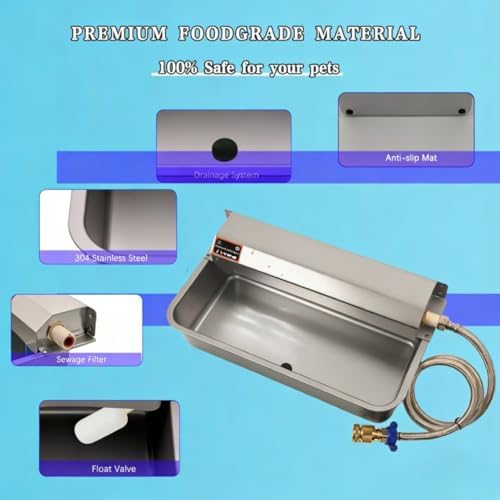 Automatic Dog Water Dispenser with Drain Hole, 304 Stainless Steel Auto Water Dog Bowl with Float Valve, Hose Quick Connect Fitting, Automatic Livestock Waterer for Horse, Chicken (2 Gallons) - Image 5