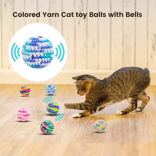 TUSATIY 6Pack Cat Toy Ball with Bells, Colorful Soft Interactive Cat Ball Toy, Hand-Knitted Woolen Kitten Yarn Cat Toys Balls for Indoor Cats Kitty of Chew & Teething & Keep Busy (Red) - Image 4