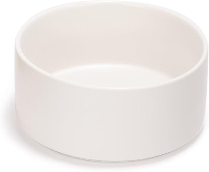 Ceramic Dog and Cat Bowl Modern Cute Weighted Food and Water Bowl Matte Glaze Pet Bowl for Replacement (White, 28.7 OZ)