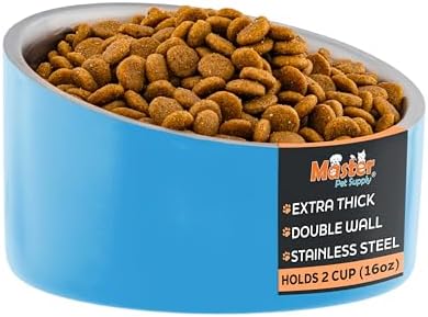 Master Pet Supply Stainless Steel Slanted Dog Cat Food Bowl 16 oz True Blue by MasterPetSupply