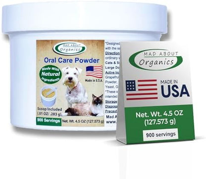 Dog or Cat Oral Care Powder – Tartar and Plaque Remover, Pet Dental Cleaning Powder for Oral Hygiene and Fresh Breath, Teeth Cleaner – 900 Servings, Large Size - 127g by MadAboutOrganics