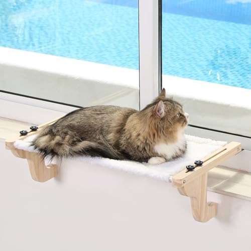 Zakkart Easy Seat Cat Perch for Windowsill (Natural Wood/White, M) by Zakkart