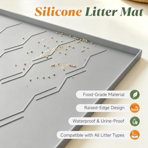 Songrey Silicone Cat Litter Mat 24" x 16", Large Litter Trapping Mat, Gray - Image 2