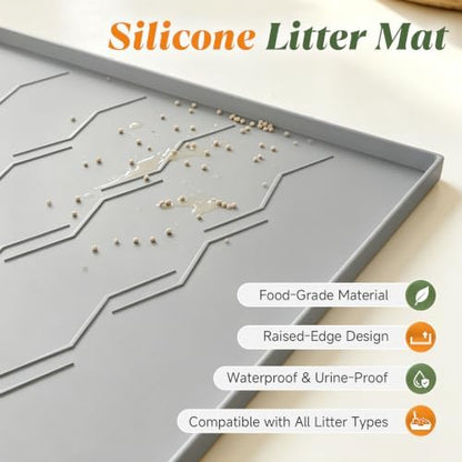 Songrey Silicone Cat Litter Mat 24" x 16", Large Litter Trapping Mat, Gray - Image 2