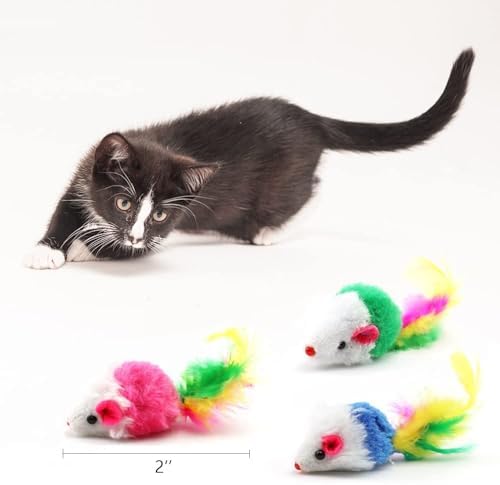Cat Mouse Toys 12 Pcs Rattle Mice for Indoor Cats Furry Feather Fake Mouse Kitten Interactive Play Squeaky Fur Mice Cat Toy Funny Kitty Tracking Game with Rattling Sounds - Image 6