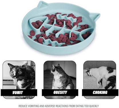 Silicone Cat Slow Feeder Bowl with Suction Cups, Puzzle Feeder, Interactive Toys for Cats, Reduces Overeating (Blue, 1 Cup) - Image 3