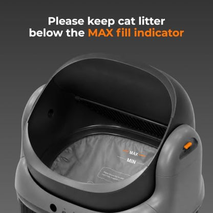 HHOLOVE Self Cleaning Litter Box, Open Top Automatic Litter Box, Safety Sensors Protection, App Control for Multiple Cats, Odor Control Includes 1 roll Liner, Large Waste Bin (Gray) - Image 3