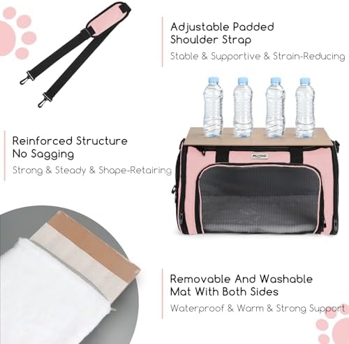 Pet Carrier for Cats & Small Dogs, Travel Carrier with Anti-Collapse Support, Chew Resistant Buckles, Luggage Sleeve, Multi-Pocket Storage, Reversible Mat & Bowl (Pink, Medium (17.5"x11"x11.5")) - Image 5