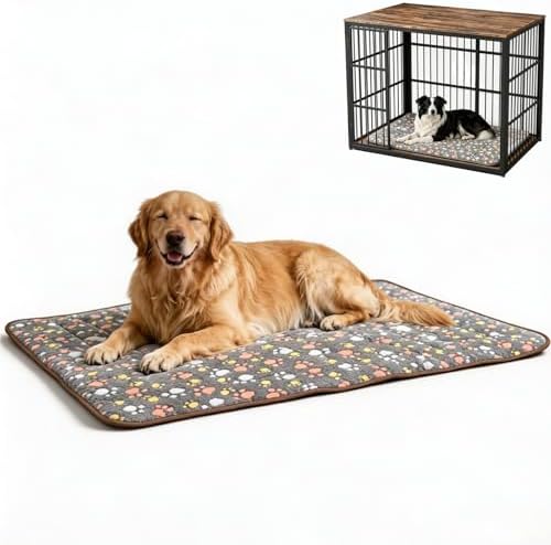 Washable Dog Bed Mat, Upgraded Non-Slip Durable Dog Bed, Soft and Comfortable, Machine Washable Luxury Kennel Pad, Paw Pattern Design Kennel Beds Mats for Large Medium Small Pets, 43.3" x 27.6" by Unknown