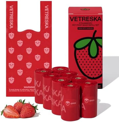 VETRESKA Dog Poop Bags with Handle 120 Count, Strawberry Scented Waste Bag by VETRESKA