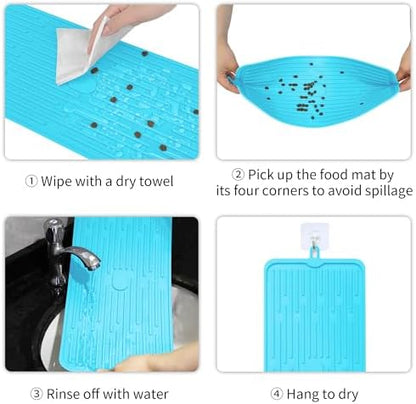 Ptlom Pet Placemat for Dog and Cat, Anti-Slip Waterproof Dogs Feeding Mat Prevent Food and Water Overflow, Bowl Mats Suitable for Medium and Small Pets, Blue, Silicone - Image 6