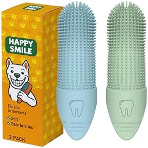 Happy Smile Dog Toothbrush 360° – Soft Silicone Finger Toothbrush for Dogs & Cats, Gentle Teeth Cleaning, BPA-Free, 2-Pack (Blue & Green) by Unknown