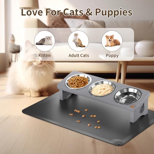 Elevated Cat Bowls, 3-Bowl Solid Wood Stand,Slate Grey - Image 7