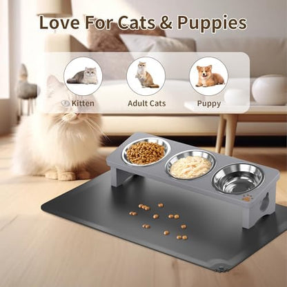 Elevated Cat Bowls, 3-Bowl Solid Wood Stand,Slate Grey - Image 7