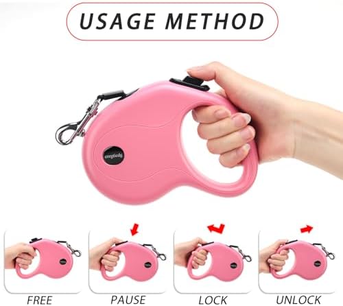 enrgticdg 16Ft Retractable Dog Leash,Light Weight Leash for Small to Medium Dogs/Cats Up to 50lbs,Stainless Steel Spring Strong Nylon Tape, Tangle Free, One-Handed Brake.(Pink-Black) - Image 5