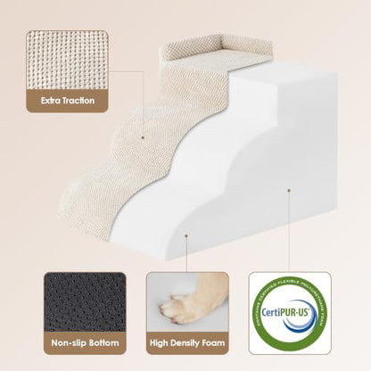 EHEYCIGA 3-Step Curved Dog Stairs for Small Dogs 14" H, Beige - Image 3
