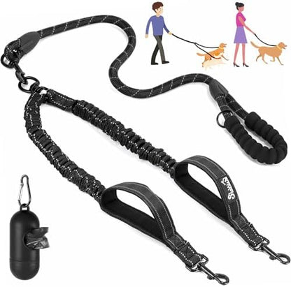Lukovee Double Dog Leash, Reflective Heavy Duty Lead, No Tangle by Lukovee