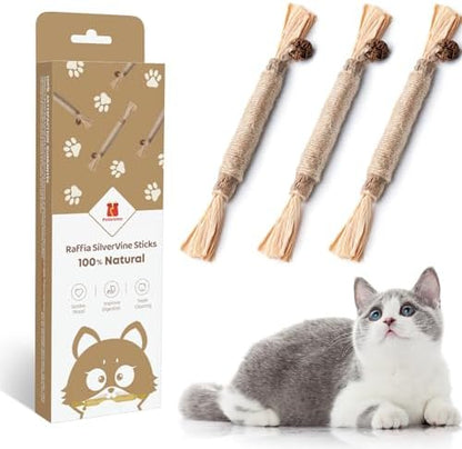 Potaroma 3 Pack Natural Silvervine Sticks Cat Toys, Catmint Silvervine Blend Sticks, Catnip Kittens Chew Toys Teeth Cleaning, Matatabi Dental Care Cat Treat Edible Kitty Lick Toys, Package May Vary by Potaroma