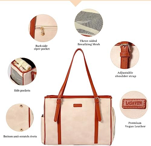 Lasaviin Fashion Dog Purse Pet Carrier Leather Bag for Small Dogs Cats Puppy, Portable Tote Bag Airline Approved Soft-Sided Carriers (Beign) - Image 4