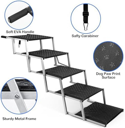 Foldable Dog Stairs for Car,17" Extra Wide Pet Ramp for Large Dog,5 Steps - Image 4