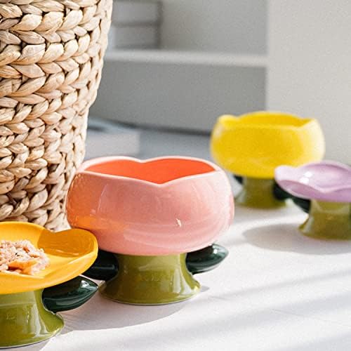 PIPIPET Raised Cat Bowls, Ceramic Flower Dish, Elevated Cat Food Bowls for Spine & Whisker Protection - Purple - Image 7