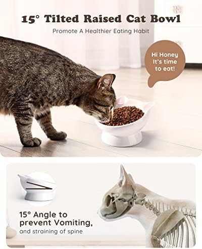 2Pcs Raised Cat Food Bowl Ceramic 15° Tilted Cat Food Bowls Protect Cat's Spine Anti Vomiting Backflow Prevention Bowls for Adult, Kitten, and Small Dogs, Pink - Image 3
