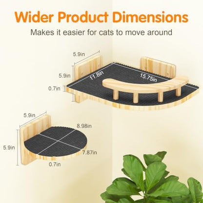 XiaZ Cat Wall Shelves, Corner Cat Shelf with 3 Wide Perch Steps, Kitty Wall Climber Wooden Furniture up to 25lbs, Modern Floating Cats Stairs for Indoor Sleeping, Playing, Climbing - Image 3