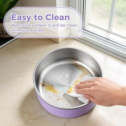 WENBOKMIN Dog Bowl, Stainless Steel Food and Water Bowl, 64oz, Light Purple | Non Slip Quiet Bottom, Easy to Clean, Dishwasher Safe - Image 5