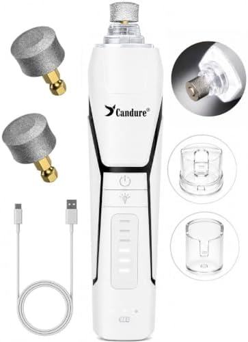 Candure Dog Nail Grinder Upto 6-Speed Dog Nail Trimmer for Large, Medium, Small Dogs, Cats & Pets - Low Noise Rechargeable Dog Claw Grinder with 360° LED Lights & Extra Grinder Head (White) by Candure