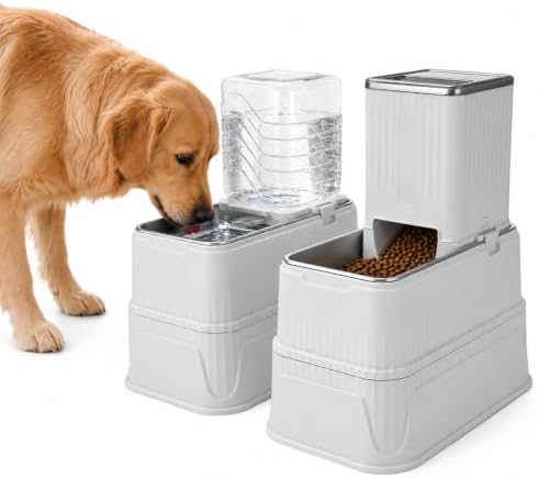 2 Pack Elevated Dog Bowls Set, 4.4 Lb Gravity Dog Feeder & 1.0 Gal Water Dispenser, Detachable Stainless Steel Pet Bowls, 12.7-17.3 in Adjustable Automatic Gravity Food Feeder for Cats, Dogs by Unknown