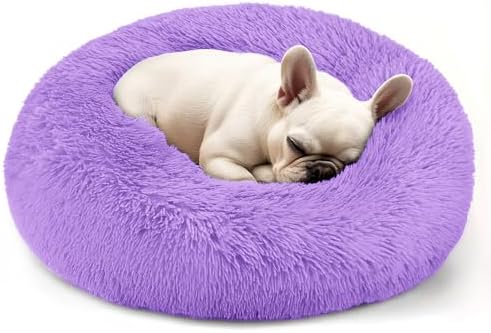 Dogs Bed for Small Dogs, Anti-Anxiety Washable Round Bed (24in Purple) by Hoewina