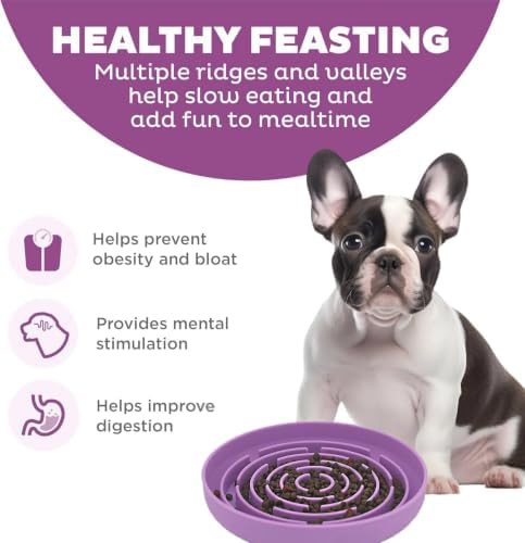Silicone Slow Feed Pet Mat with Suction Cups Non Slip Dog Feeding Bowl Lick Mat for Dogs to Prevent Choking Distract Pets Round Dish (2, Beige/Purple) - Image 3