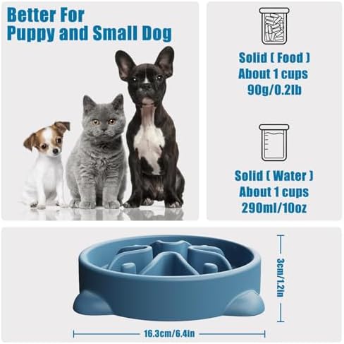 Slow Feeder Dog Bowls Small Breed, Dog Food Bowl Small Anti-Choking Bloat Stop Puzzle Healthy Eating Bowl (Blue, 1 Cup) - Image 2