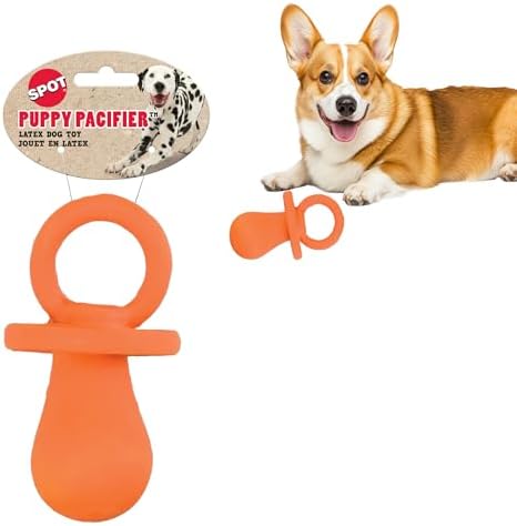 SPOT Puppy Pacifier Latex Dog Toy – Soft Binky-Shaped Chew for Teething Puppies & Small Dogs, 4.5 Inch, for Light Chewers Only, Squeaky Natural Latex, Assorted Colors by SPOT