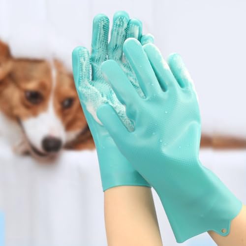 Pet Grooming Gloves Silicone Gloves with High-Density Teeth Enhanced Five Finger Design for Dogs Cats Bathing Massaging (Green) - Image 4