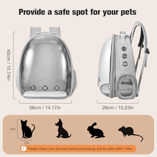 Cat Carrier Backpack, Pet Carrier Backpack Front Pack for Small Medium Cat Puppy Dog Carrier Backpack Bag Space Capsule, Airline-Approved Pet Carrier for Travel Hiking Walking Camping (Grey) - Image 2
